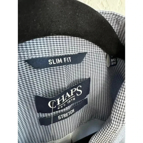 NWT Chaps White & Navy Checked Slim fit Long Sleeve golf button up - Size M - Picture 5 of 5